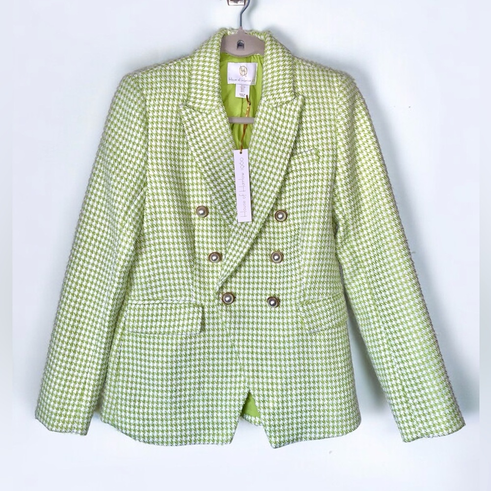 NWT House of Harlow 1960 Lime Green Houndstooth Blazer - Size Small - Picture 2 of 13